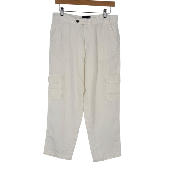 RACHEL Rachel Roy Pants - RACHEL Rachel Roy Womens 100% Linen Cargo Pants Cream White Cropped Size L